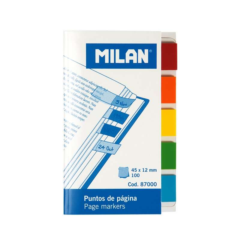 Milan Bloc de 100 Puntos de Pagina de Colores - Parte Transparente Adhesiva - Plastico - Removibles - Medidas 45mm x 12mm - Colores Surtidos 1 pieza(s)