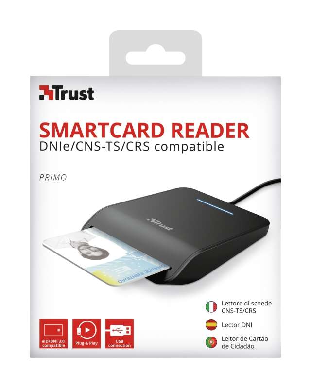 Trust - Primo lector de tarjeta inteligente Interior USB CardBus+USB 2.0 Negro