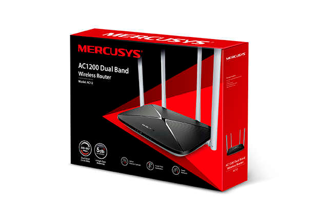 Mercusys - AC12 router inalámbrico Ethernet rápido Doble banda (2 4 GHz / 5 GHz) Negro