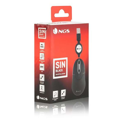 NGS - SINBLACK ratón Viajes Ambidextro USB tipo A Óptico 1000 DPI