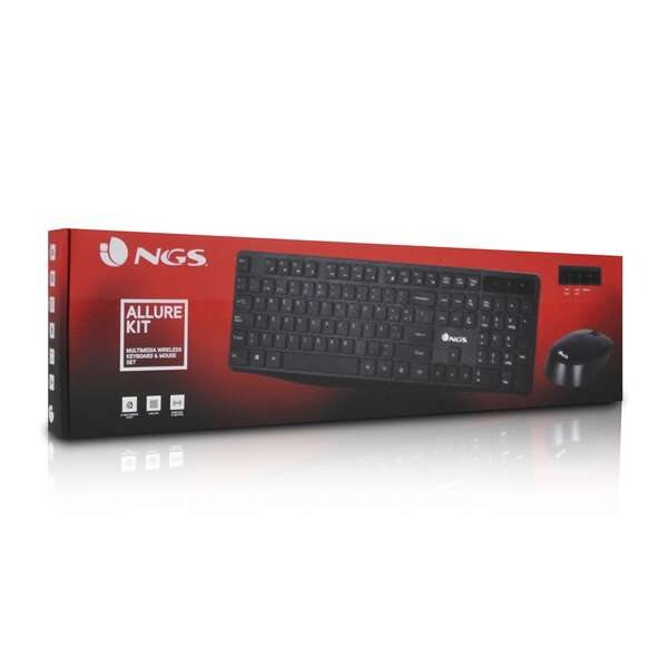 NGS Allure Pack Inalambrico USB Teclado Multimedia + Raton 1200dpi 3 Botones - Uso Ambidiestro - Color Negro 1 pieza(s)