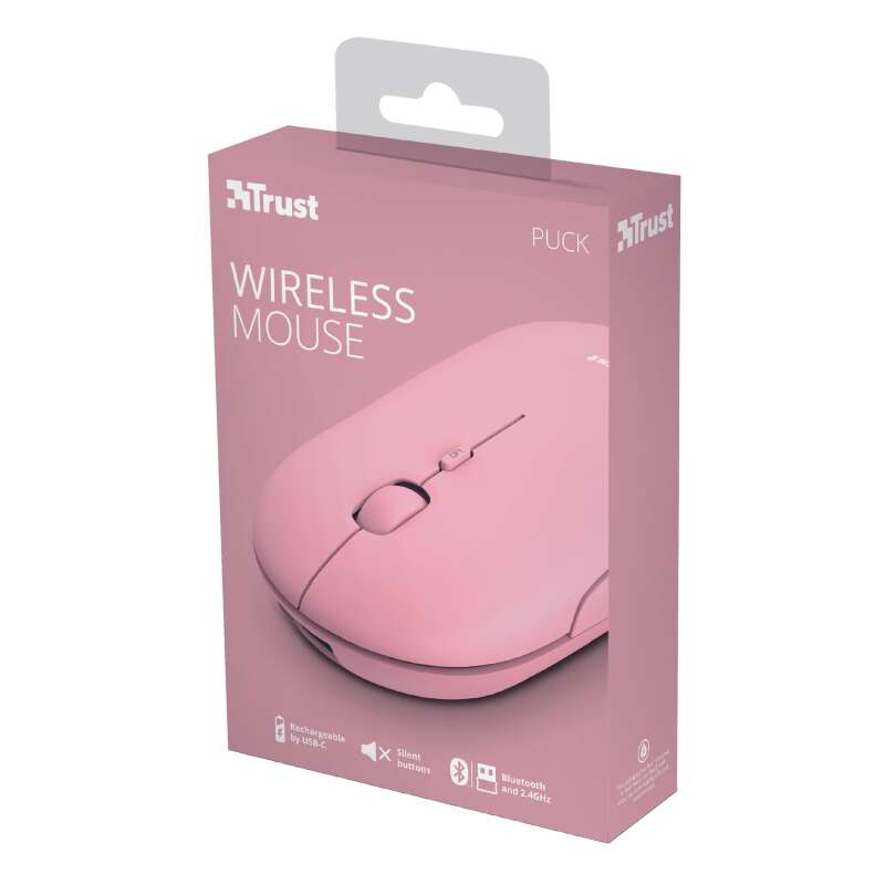 Trust - Puck ratón Oficina Ambidextro RF Wireless + Bluetooth Óptico 1600 DPI