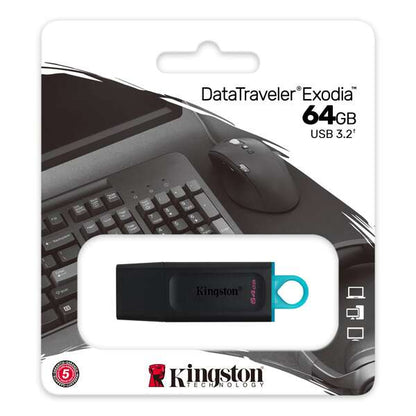 Kingston Technology - DataTraveler Exodia unidad flash USB 64 GB USB tipo A 3.2 Gen 1 (3.1 Gen 1) Negro  Turquesa