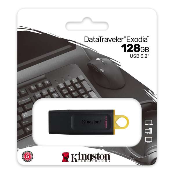 Kingston Technology - DataTraveler Exodia unidad flash USB 128 GB USB tipo A 3.2 Gen 1 (3.1 Gen 1) Negro  Amarillo