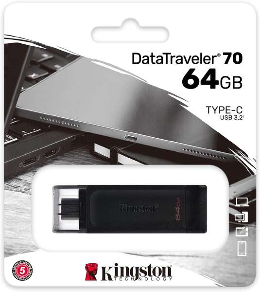 Kingston Technology - DataTraveler 70 unidad flash USB 64 GB USB Tipo C 3.2 Gen 1 (3.1 Gen 1) Negro