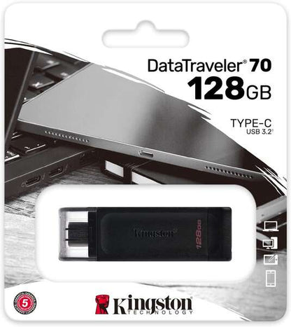 Kingston Technology - DataTraveler 70 unidad flash USB 128 GB USB Tipo C 3.2 Gen 1 (3.1 Gen 1) Negro