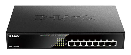 D-Link - DGS-1008MP switch No administrado Gigabit Ethernet (10/100/1000) Energía sobre Ethernet (PoE) 1U Negro