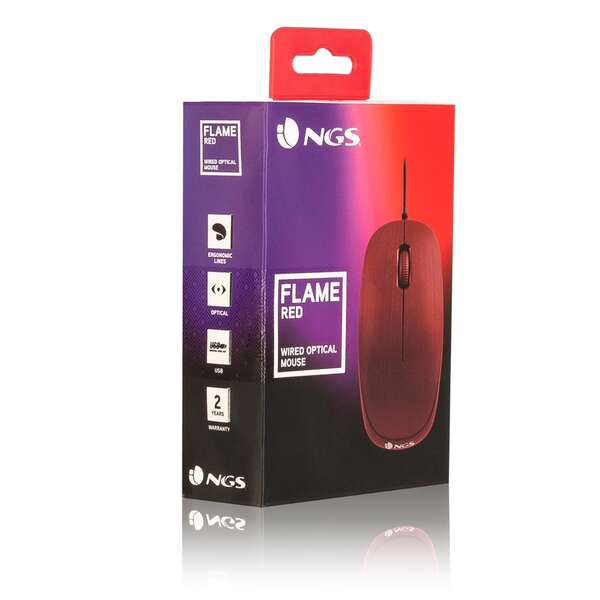 NGS Flame Raton USB 1000dpi - 3 Botones - Uso Ambidiestro - Color Rojo 1 pieza(s)