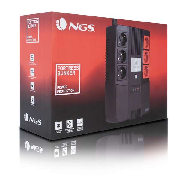 NGS Fortress Bunker SAI 600VA UPS 360W - Bateria Incorporada 12V/7 - Tecnologia Off Line - Funcion AVR - 6x Schukos - Proteccion Sobrecargas y Cortocircuitos 1 pieza(s)