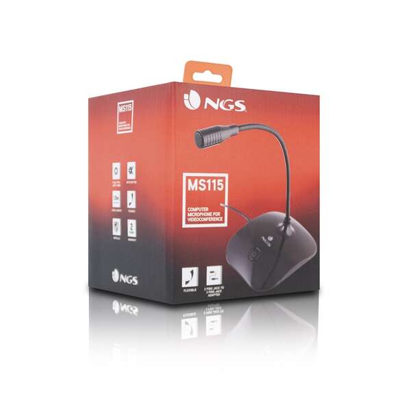 NGS MS115 Microfono de Escritorio Omnidireccional - Ajustable - Boton Mute - Cable de 1.50m - Jack 3.5mm - Color Negro 1 pieza(s)