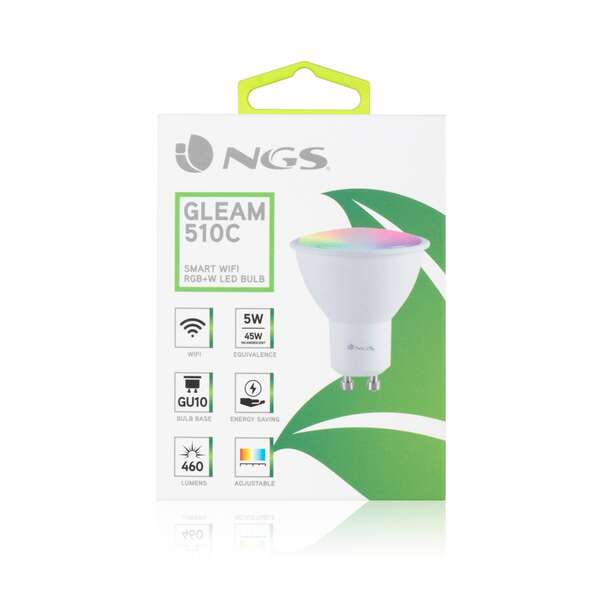 NGS Gleam 510c Bombilla LED GU10 5W Inteligente - WiFi - 430lm - Iluminacion RGB Regulable - Tecnologia Ecologica 1 pieza(s)