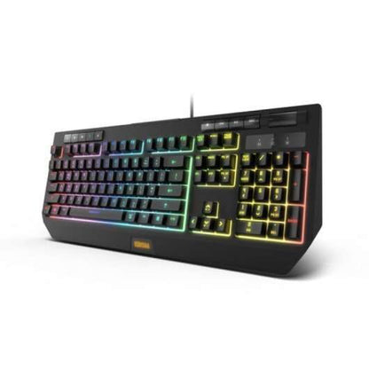 Krom Kuma Teclado Gaming USB Semi Mecanico - Iluminacion RGB con Efectos - 9 Teclas Multimedia - Rueda de Volumen - Soporte para Movil - Cable de 1.50m - Color Negro 1 pieza(s)