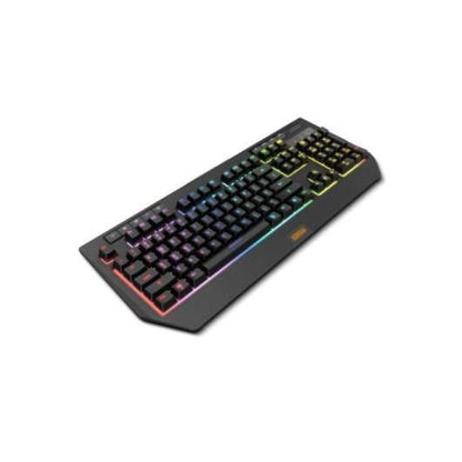 Krom Kuma Teclado Gaming USB Semi Mecanico - Iluminacion RGB con Efectos - 9 Teclas Multimedia - Rueda de Volumen - Soporte para Movil - Cable de 1.50m - Color Negro 1 pieza(s)