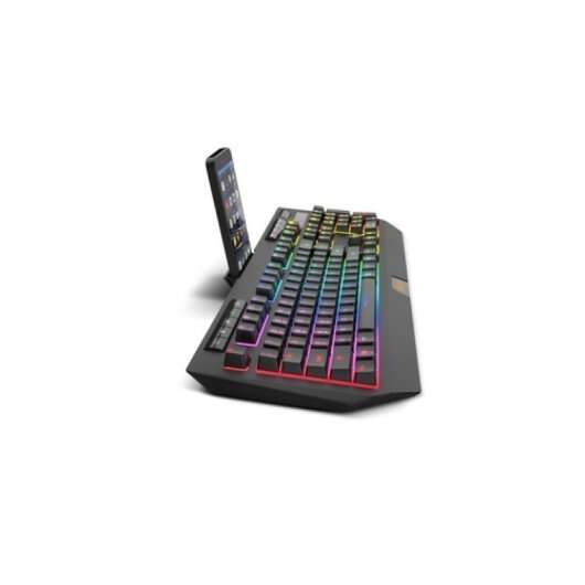 Krom Kuma Teclado Gaming USB Semi Mecanico - Iluminacion RGB con Efectos - 9 Teclas Multimedia - Rueda de Volumen - Soporte para Movil - Cable de 1.50m - Color Negro 1 pieza(s)