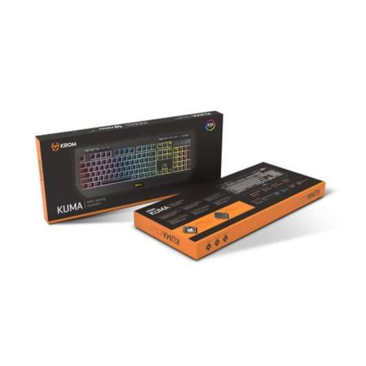 Krom Kuma Teclado Gaming USB Semi Mecanico - Iluminacion RGB con Efectos - 9 Teclas Multimedia - Rueda de Volumen - Soporte para Movil - Cable de 1.50m - Color Negro 1 pieza(s)