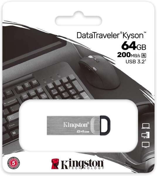 Kingston Technology - DataTraveler Kyson unidad flash USB 64 GB USB tipo A 3.2 Gen 1 (3.1 Gen 1) Plata