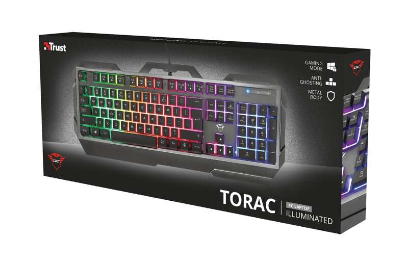 Trust Gaming GXT 856 Torac Teclado USB - 12 Teclas Multimedia - Antighosting - Iluminacion LED - Placa Superior Metalica - Cable de 1.80m - Color Gris Oscuro 1 pieza(s)