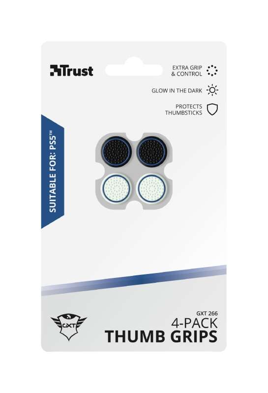 Trust Gaming GXT 266 Pack de 4 Grips para Mando PS5 - 2 Blancos que Brillan en la Oscuridad y 2 Negros 1 pieza(s)