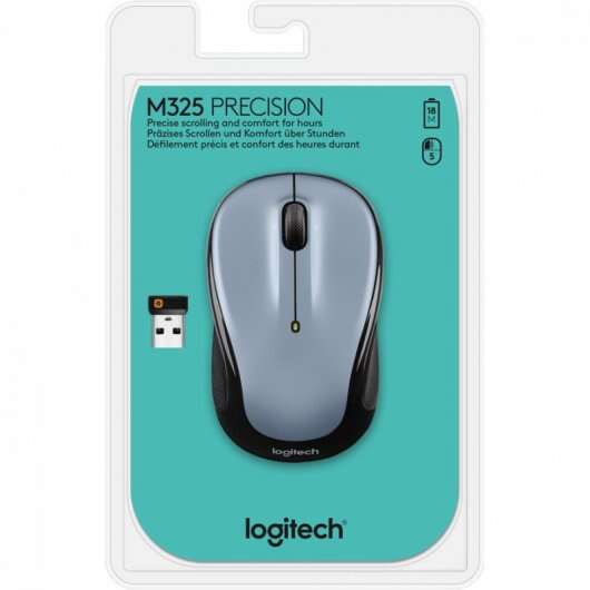 Logitech M325 Raton Inalambrico 1000dpi - 3 Botones - Uso Ambidiestro - Color Gris Claro 1 pieza(s)