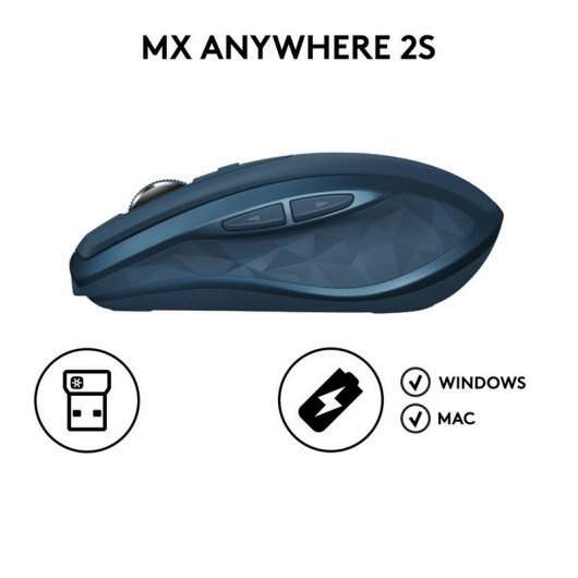 Logitech MX Anywhere 2S Raton Laser Inalambrico USB 4000dpi - 6 Botones - Uso Diestro - Color Azul 1 pieza(s)