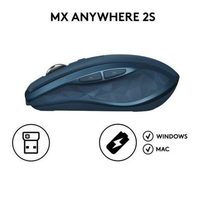 Logitech MX Anywhere 2S Raton Laser Inalambrico USB 4000dpi - 6 Botones - Uso Diestro - Color Azul 1 pieza(s)