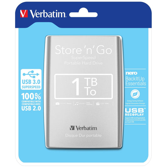 Verbatim - Disco Duro Portátil Store 'n' Go USB 3.0 de 1 TB en color Plateado