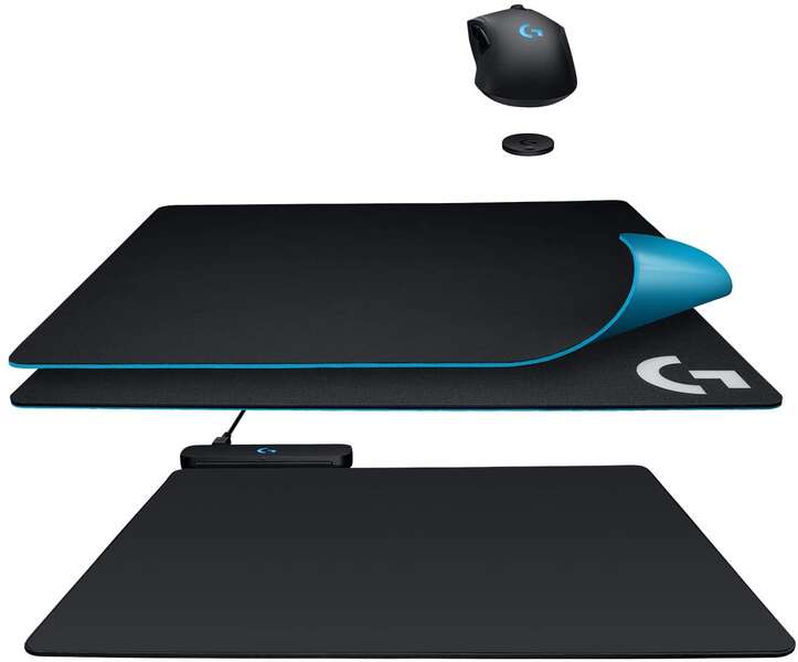 Logitech Powerplay Base con Sistema de Carga Inalambrica para Raton - Compatible con G703/G903 - Incluye 2 Alfombrillas Rigida y Flexible - Iluminacion RGB del Logotipo - 32x34x0.2cm - Cable de 1.83m - Color Negro 1 pieza(s)