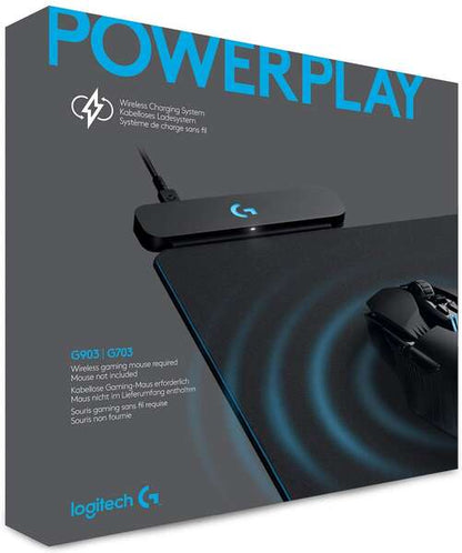 Logitech Powerplay Base con Sistema de Carga Inalambrica para Raton - Compatible con G703/G903 - Incluye 2 Alfombrillas Rigida y Flexible - Iluminacion RGB del Logotipo - 32x34x0.2cm - Cable de 1.83m - Color Negro 1 pieza(s)