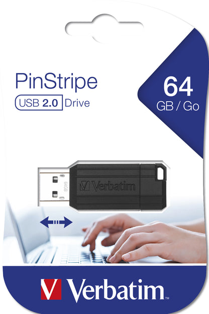 Verbatim - PinStripe - Unidad USB de 64 GB - Negro