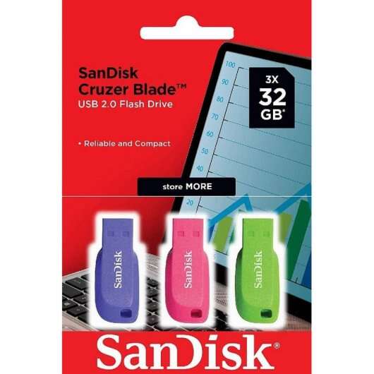 SanDisk - Cruzer Blade 3x 32GB unidad flash USB USB tipo A 2.0 Azul  Verde  Rosa