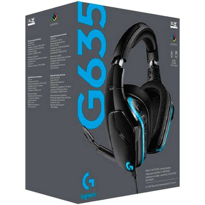 Logitech G635 Auriculares Gaming USB DTS 7.1 LightSync con Microfono - Iluminacion RGB - Microfono Plegable - Diadema Ajustable - Almohadillas Acolchadas - Controles en Auricular - Cable de 2.80m - Color Negro 1 pieza(s)