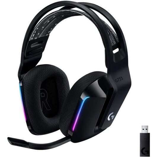 Logitech G733 Auriculares Gaming Inalambricos DTS 7.1 con Microfono - Tecnologia Lightspeed - Iluminacion RGB - Autonomia hasta 29h - Microfono Extraible - Almohadillas Acolchadas - Controles en Auricular - Color Negro 1 pieza(s)