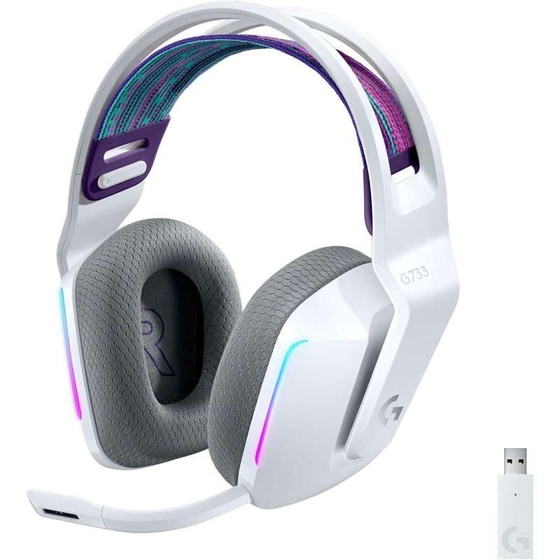 Logitech G733 Auriculares Gaming Inalambricos DTS 7.1 con Microfono - Tecnologia Lightspeed - Iluminacion RGB - Autonomia hasta 29h - Microfono Extraible - Almohadillas Acolchadas - Controles en Auricular - Color Blanco 1 pieza(s)