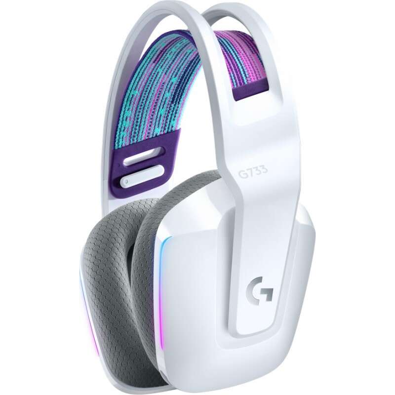 Logitech G733 Auriculares Gaming Inalambricos DTS 7.1 con Microfono - Tecnologia Lightspeed - Iluminacion RGB - Autonomia hasta 29h - Microfono Extraible - Almohadillas Acolchadas - Controles en Auricular - Color Blanco 1 pieza(s)