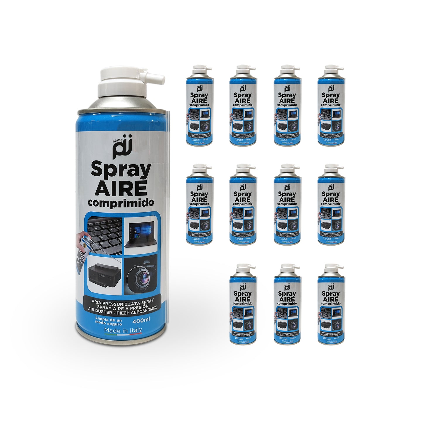 PRIME JJ - Pack 12 Spray de Aire Comprimido 400ml para Limpiar Herramientas y Equipos Electrónicos