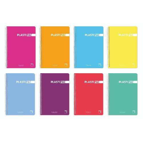 Pacsa - CUADERNO SERIE PLASTIPAC 90 GRS. TAPA POLIPROPILENO FOLIO (215X310MM.) 80 HOJAS HORIZONTAL CON MARGEN 8 COLORES SURTIDOS PACSA 16407