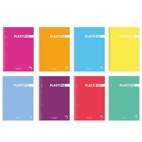 Pacsa - CUADERNO SERIE PLASTIPAC TAPA POLIPROPILENO 90 GRS. A-4 (210X297MM.) MICROPERFORADO 100 HOJAS CUADRÍCULA 5X5 + GRECA SURTIDO PACSA - Pack de 4 Unidades - 16683