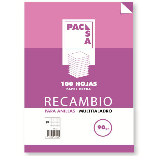 Pacsa - RECAMBIO 90 GRS. MULTITALADRO FOLIO (215X310MM.) 100 HOJAS CUADRÍCULA 4X4 CON MARGEN PACSA 21271