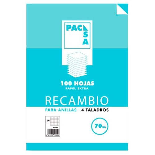 Pacsa - RECAMBIO 70 GRS. 4 TALADROS FOLIO (215X310MM.) 100 HOJAS CUADRÍCULA 4X4 CON MARGEN PACSA 21211