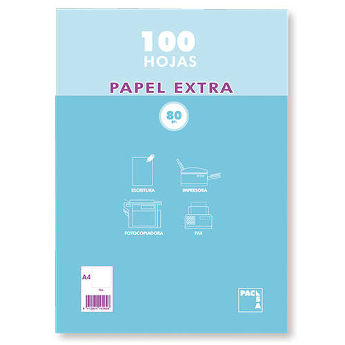 Pacsa - PAQUETE PAPEL EXTRA BLANCO SATINADO 100 HOJAS 80 GRS. A-4 (210X297MM.) LISO PACSA 21811