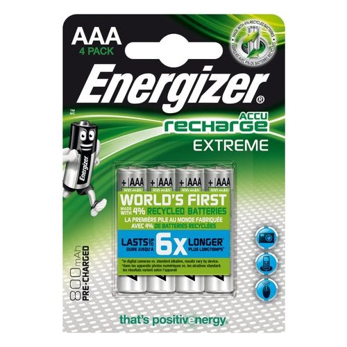 Energizer - BLISTER 4 PILAS RECARGABLES EXTREME POTENCIA 800 MAH TIPO HR03 ENERGIZER E300624400