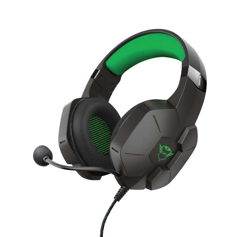 Trust Gaming GXT 323X Carus Auriculares con Microfono - Microfono Flexible - Diadema Ajustable - Amplias Almohadillas - Altavoces de 50mm - Cable Trenzado de 1m - Color Negro/Verde 1 pieza(s)