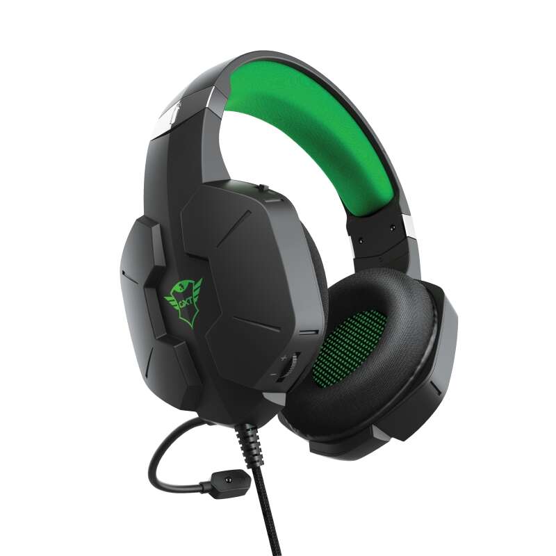 Trust Gaming GXT 323X Carus Auriculares con Microfono - Microfono Flexible - Diadema Ajustable - Amplias Almohadillas - Altavoces de 50mm - Cable Trenzado de 1m - Color Negro/Verde 1 pieza(s)