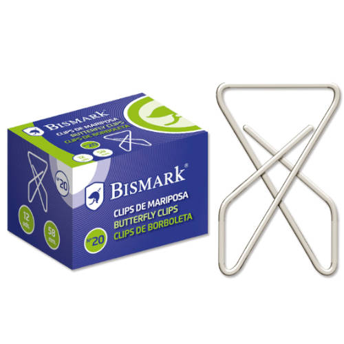 Bismark - CAJA 12 CLIPS NIQUELADOS DE MARIPOSA Nº 20 BISMARK 321357