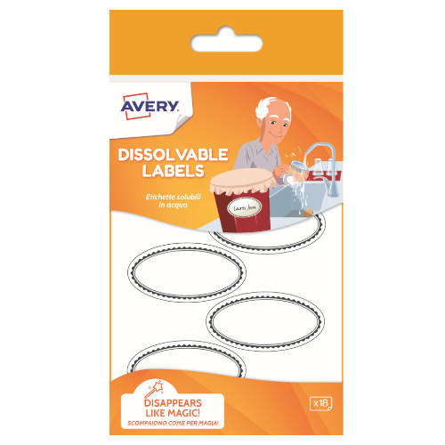 Avery - PAQUETE 18 ETIQUETAS DISOLUBLES EN AGUA 55X92MM AVERY SOLUB18-UK