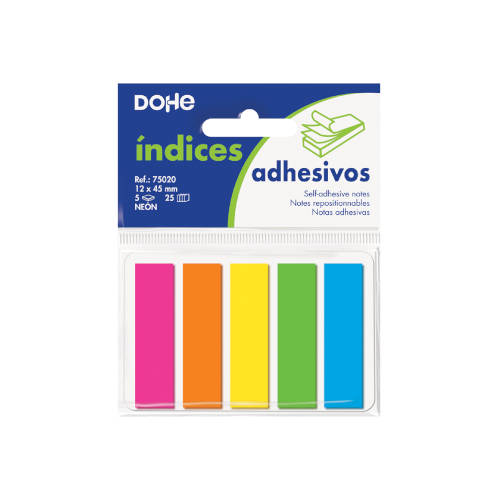 DOHE - BLISTER 5 BLOCS DE 25 ÍNDICES EN 5 COLORES SURTIDOS NEON 12X45 DOHE 75020