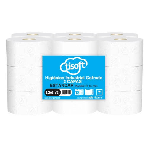 Tisoft - PAQUETE 18 ROLLOS PAPEL HIGIENICO 2C ST M45 TISOFT CE070