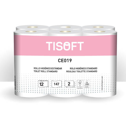 Tisoft - PAQUETE 12 ROLLOS PAPEL HIGIENICO 2C ST TISOFT CE019