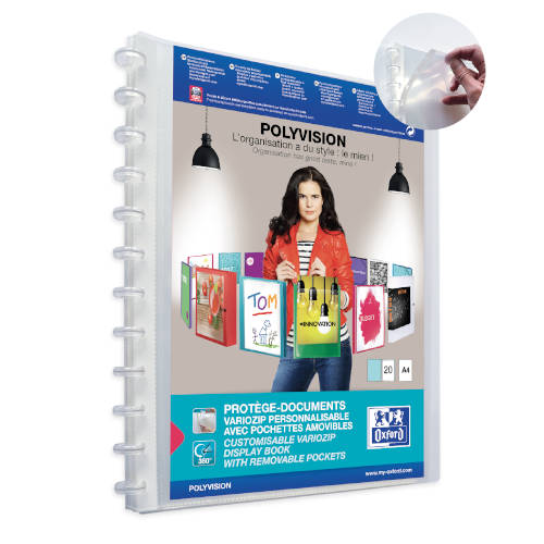 Oxford - CARPETA DE FUNDAS INTERCAMBIABLES PERSONALIZABLES POLYVISION A4+ 20 FUNDAS COLOR TRANSPARENTE OXFORD 100205600 Pack 10 Unid