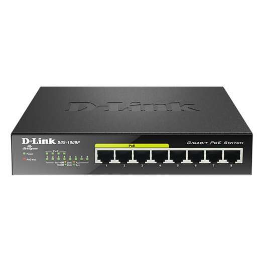 D-Link - DGS-1008P switch No administrado Gigabit Ethernet (10/100/1000) Energía sobre Ethernet (PoE) Negro